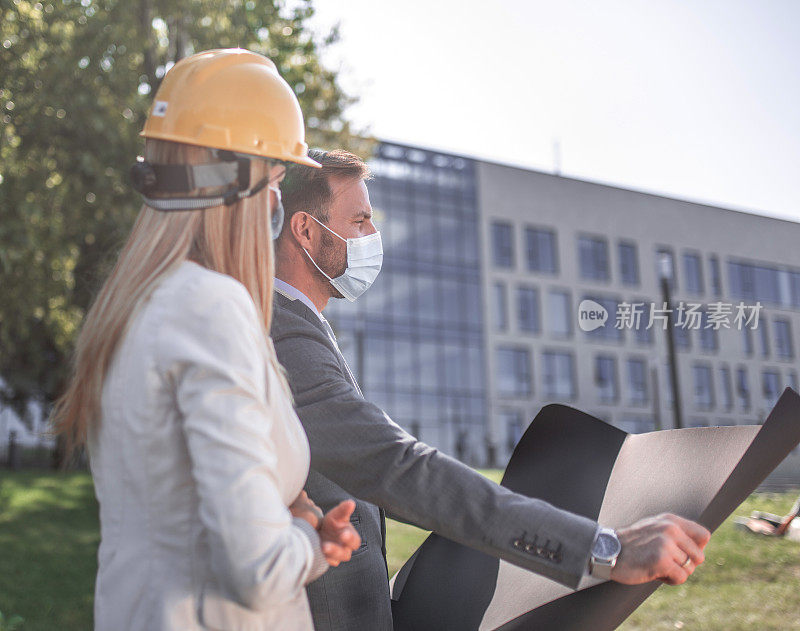 Business people  with protective mask outdoor